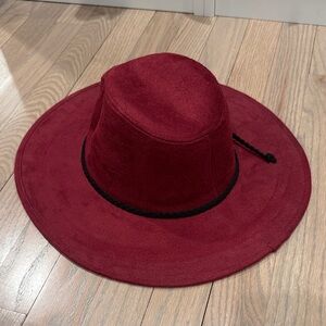 Women’s Wide Brim Fedora Hat - Burgundy